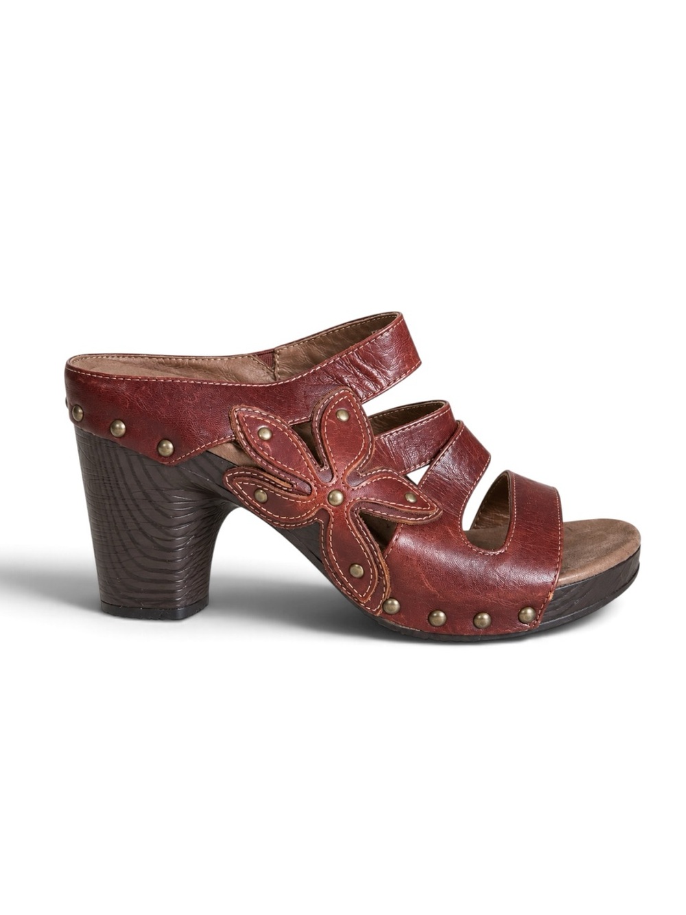 Dansko Nigella Floral Studded Leather Clog Heel Sandals Brown Size 39 (US 8.5-9)